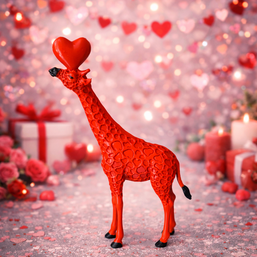 ❤️ Raudonoji meilės žirafa su širdelėmis – galima pasirinkti su užrašu