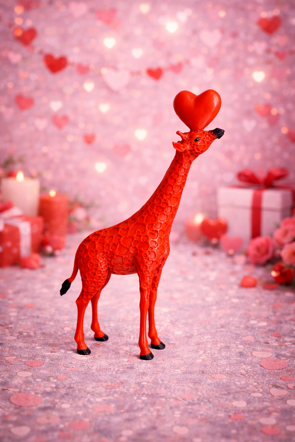 ❤️ Raudonoji meilės žirafa su širdelėmis – galima pasirinkti su užrašu