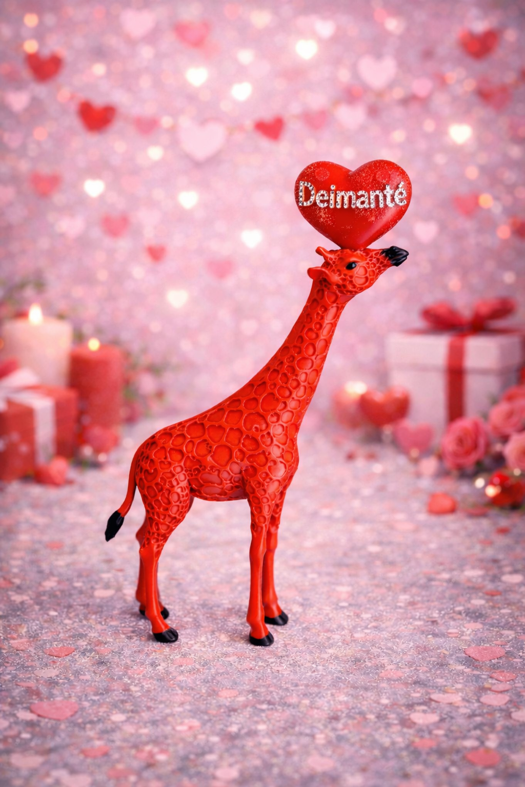 ❤️ Raudonoji meilės žirafa su širdelėmis – galima pasirinkti su užrašu