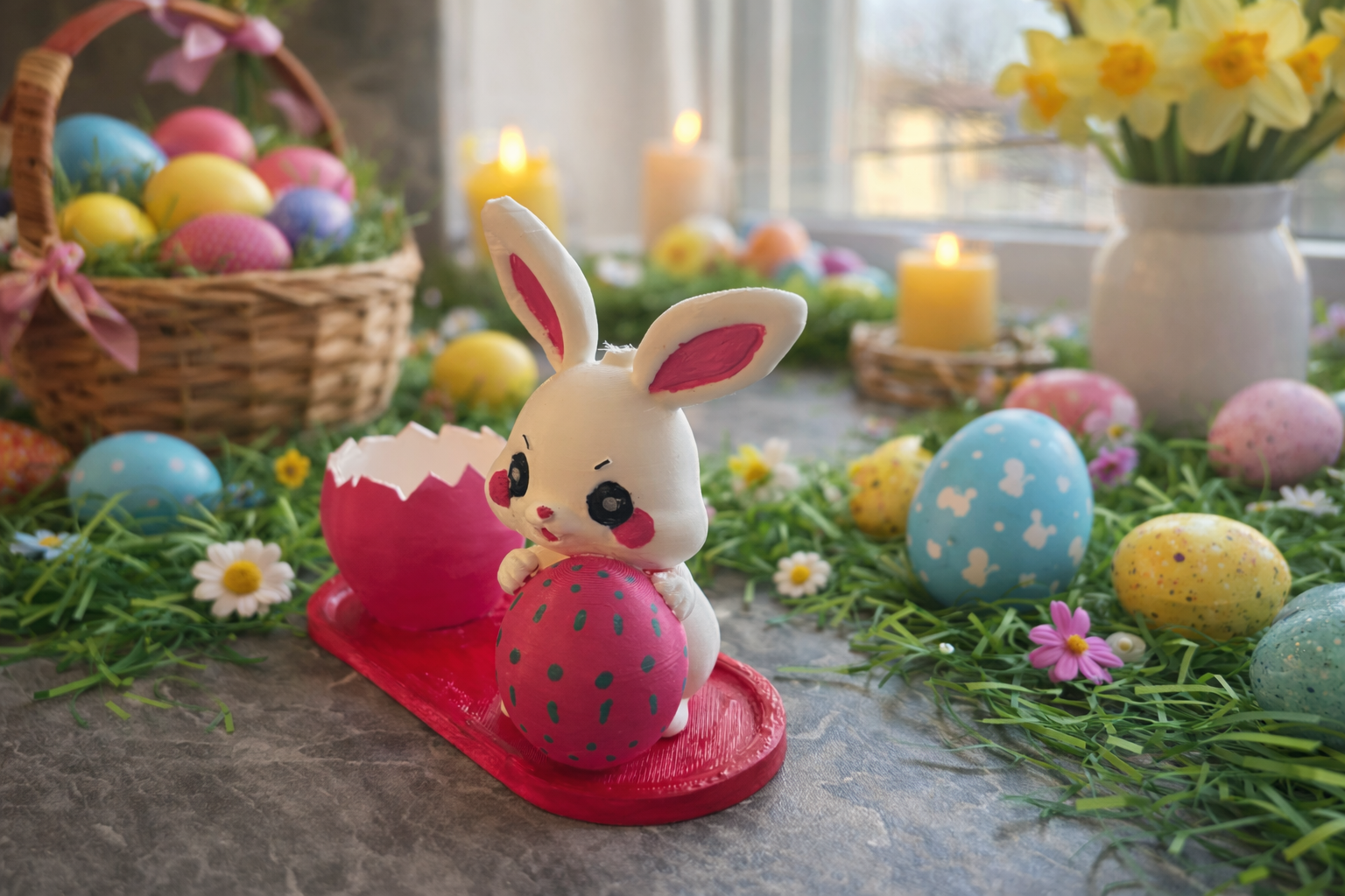 🐰”Linksmas Velykų zuikis su saldainių indeliu“