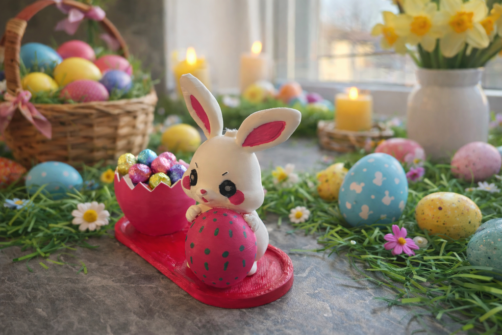 🐰”Linksmas Velykų zuikis su saldainių indeliu“